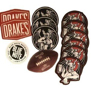 Collection of assorted paper coasters set of 13 black red drake's corona READ